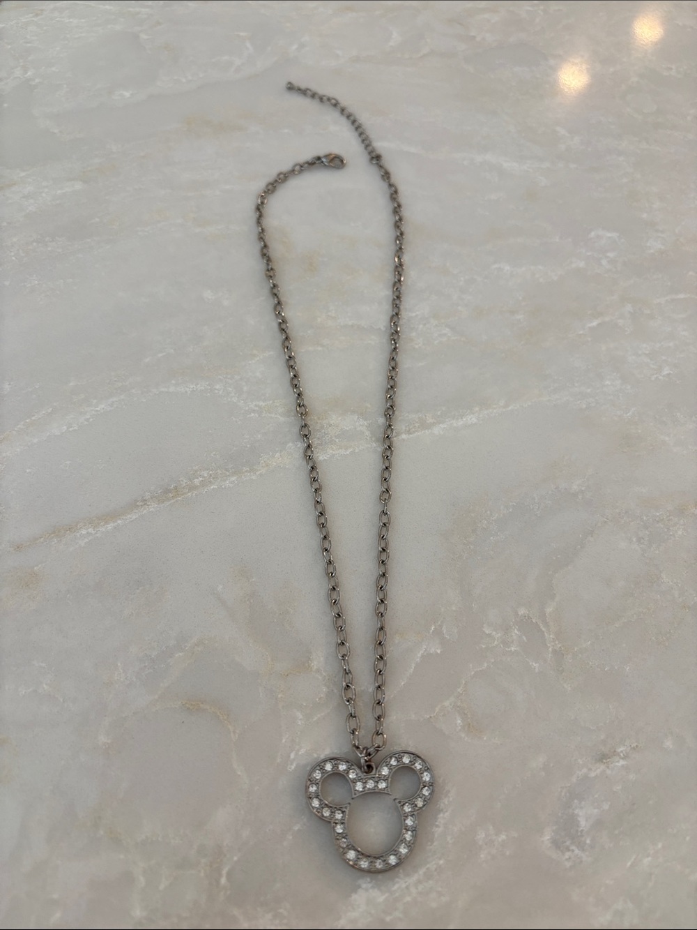 Crystal Mickey Silhouette Pendant Necklace - Silver